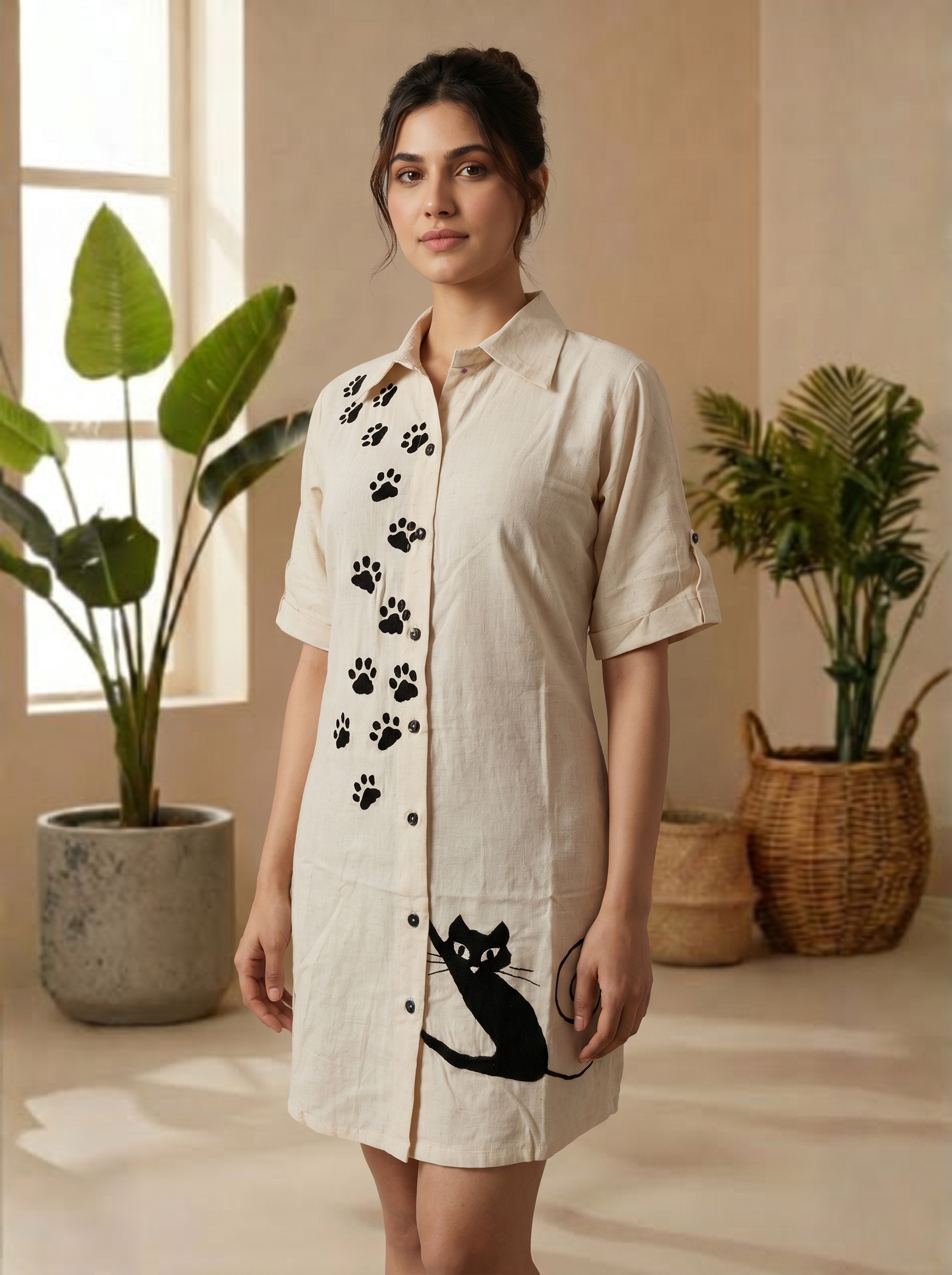 Beige with black cat